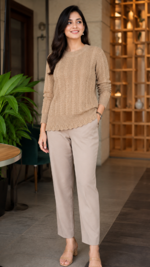 BEIGE STRAIGHT KNIT WOOLEN TOP